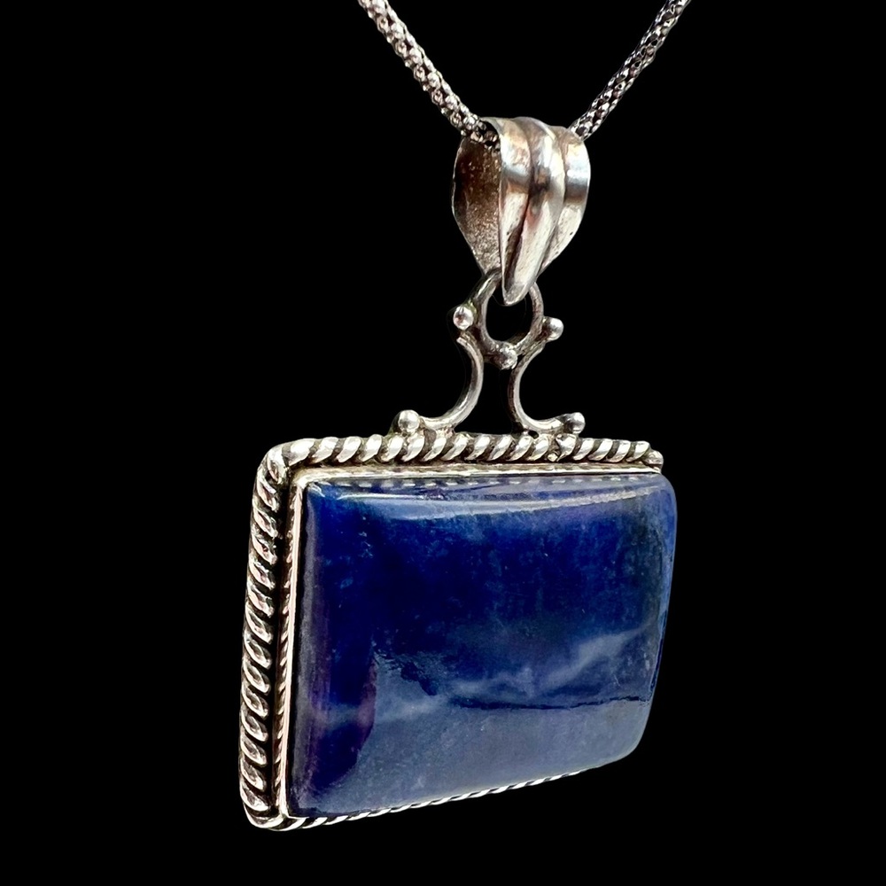 Sterling Silver 925 Blue Stone Rectangular 1”X 1.… - image 1